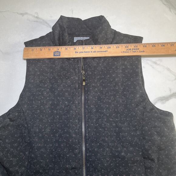 Lemon Tart Vest Black Floral All Over Print Full Zip Lined Pockets Womens L EUC - Picture 3 of 11